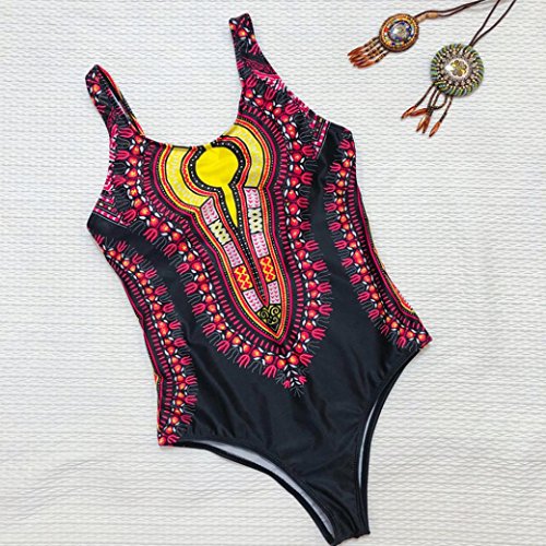 Challyhope Big Sale! Women Plus Size Sexy Dashiki African Print Bathing Suit One Piece Push Up Padded Bikini Monokini Jumpsuit (XXL, Pink B)