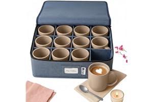 Mug Storage Container - Hard Shell China Organizer with Dividers – Holds 12 Mugs - Durable & Stackable Storage Box for Season