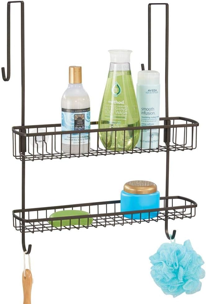 Duschregal aus Metall mit zwei Ebenen und Haken für ihr Duschzubehör