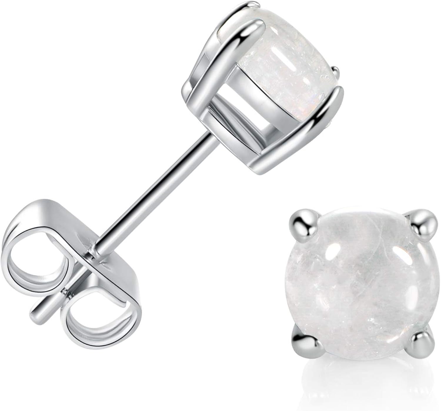 GEMSME 925 Sterling Silver 6.0mm Round Gemstone Stud Earrings for Women