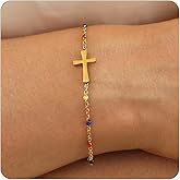 Dabovos 18K Gold Plated Cross Bracelet for Women Dainty Gold Bead Cross Bracelet Adjustable Simple Link Chain Bracelets Faith Confirmation Jewelry Gifts