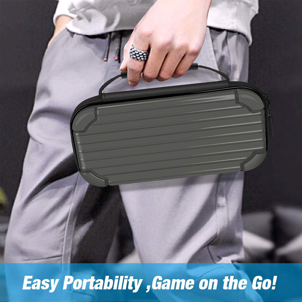 Carry Case for Nintendo Switch Lite Portable Travel Protector Case with 10 Game Slots and Tempered Glass Screen Protector - Black