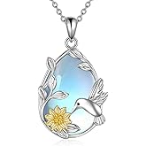 YONFQE Hummingbird Necklace Sterling Silver Sunflower Pendant Cute Animal Jewelry Gifts for Women Nature Lovers
