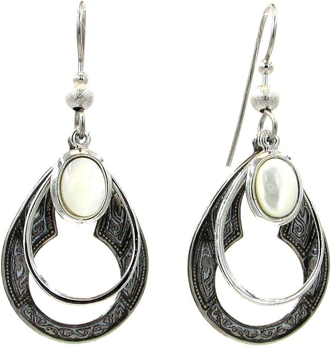 Silver Forest Teardrop Layered Oval Stone Earrings One Size Silver tone