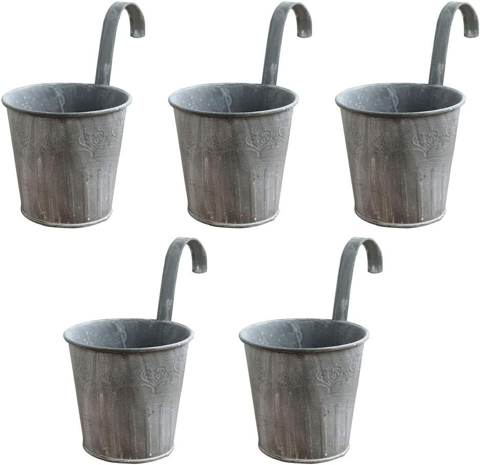CozofLuv 5 Pack Hanging Pot Metal Balcony Hanging Pots for Plants Flowers Hanging Pot Herb Metal Balcony Pot Balcony Plant Pot Hanging Flower Pot with Hook (#1)