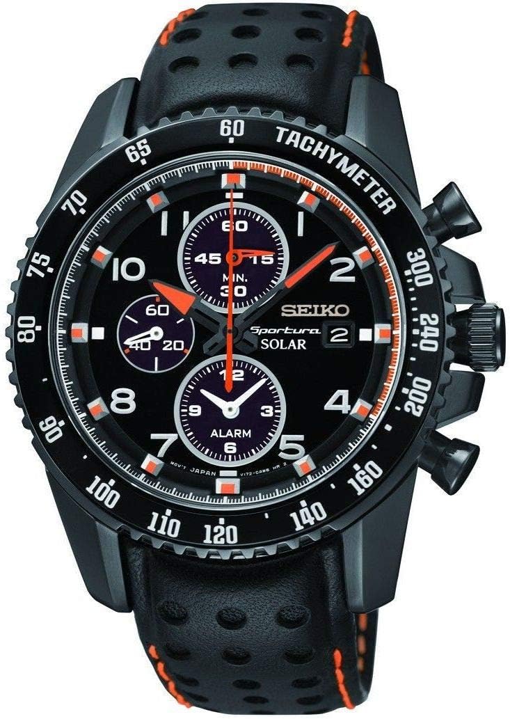 Seiko SSC273 Sportura Chronograph Black Ion Plated Leather Strap Race