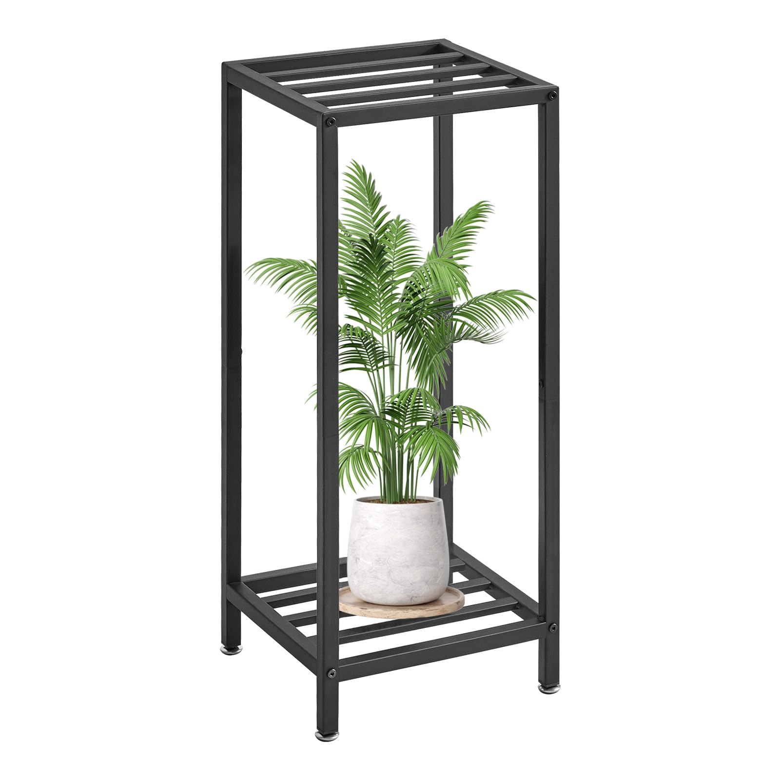 Photo 1 of IBUYKE 30 Inch Tall Plant Stand Indoor, 2 Tier Metal Corner Plant Stand, Modern Square Plant Shelf Flower Stand for Living Room Patio Balcony Garden, Black TMJ070B