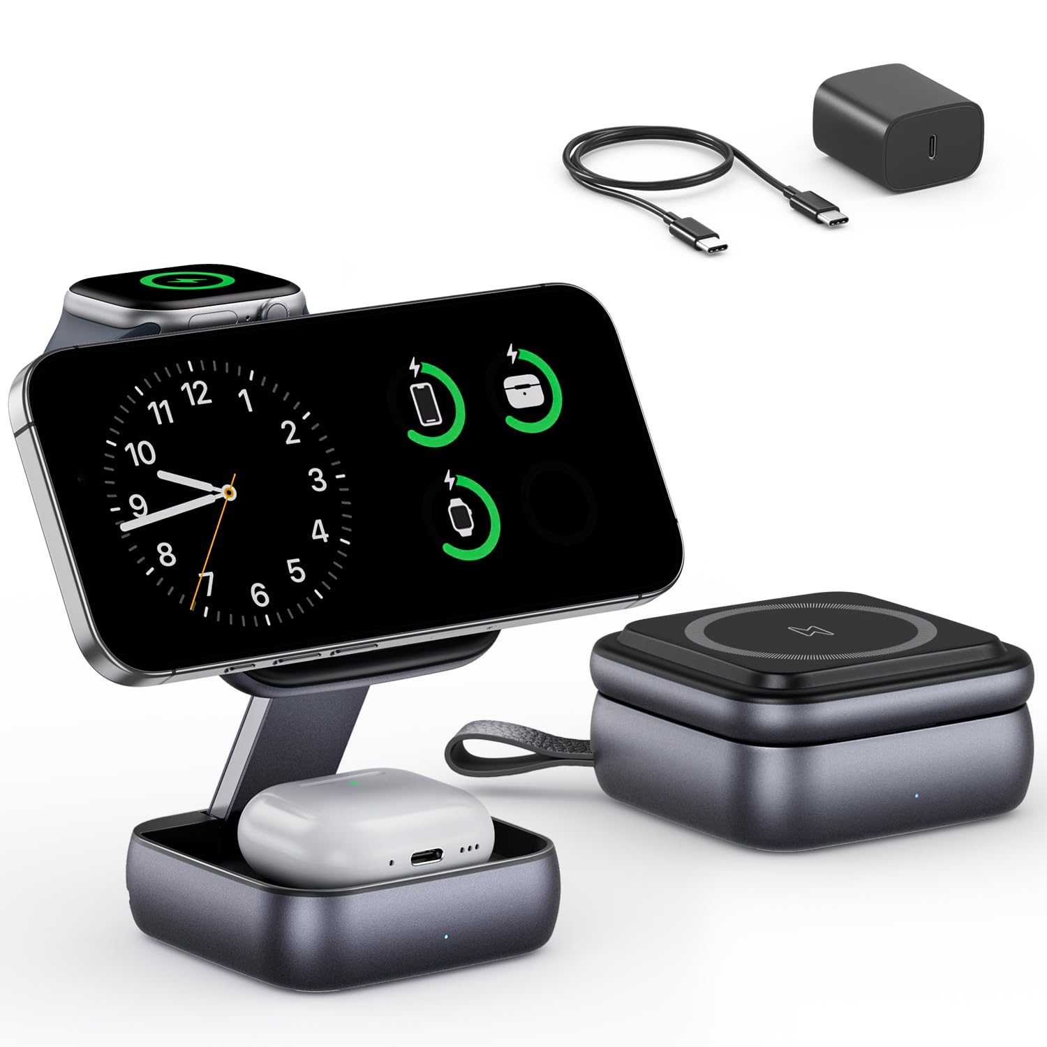 折りたたみ 充電器 3in1 iPhone Apple Watch AirPods 同時充電 MagSafe対応 15W急速充電 旅行