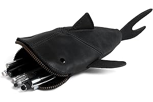 Hide & Drink, Zippered Coin Pouch, Shark Shaped Case, Stuffed Animal, Bank, Change Bag, Pencil Purse, Shark Shaped Cable Holder, Full Grain Leather, Handmade Wallet, Charcoal Black