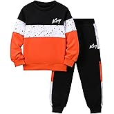 Fdqin 2 Pcs Kids Boys Hooded Sweatshirt Pants Set Hoodie Sweatsuit Fall Winter Spring Outfits for 4-14 Years
