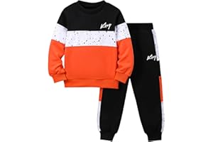 Fdqin 2 Pcs Kids Boys Hooded Sweatshirt Pants Set Hoodie Sweatsuit Fall Winter Spring Outfits for 4-14 Years
