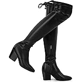 Aomigoct Thigh High Boots for Women: Stretch Chunky Heel Fall Over the Knee Boot
