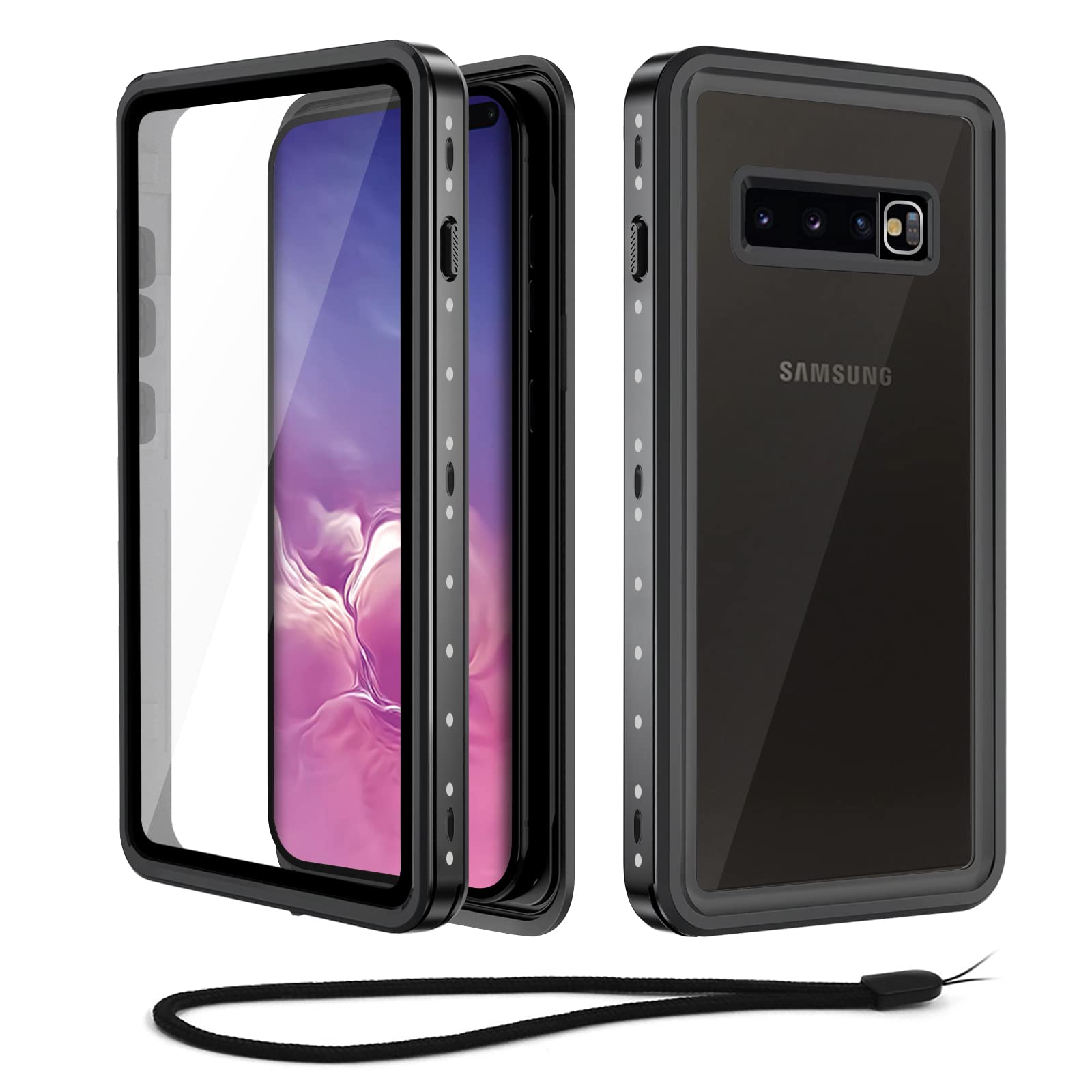 Beeasy for Samsung S10+ Case Waterproof IP68 Built-in Screen Protector, S10 Plus Case Front and Back Full Body Protective Shockproof Dustproof, Military Cover for Samsung Galaxy S10+ Black — image 1