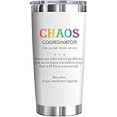Pandance Funny CHAOS COORDINATOR Thank You Gift Tumbler 20oz - Insulated Coffee Mug Stainless Steel Cup with Lid and Straw, Employee Appreciation Gifts for Coworkers Boss Teachers Nurse