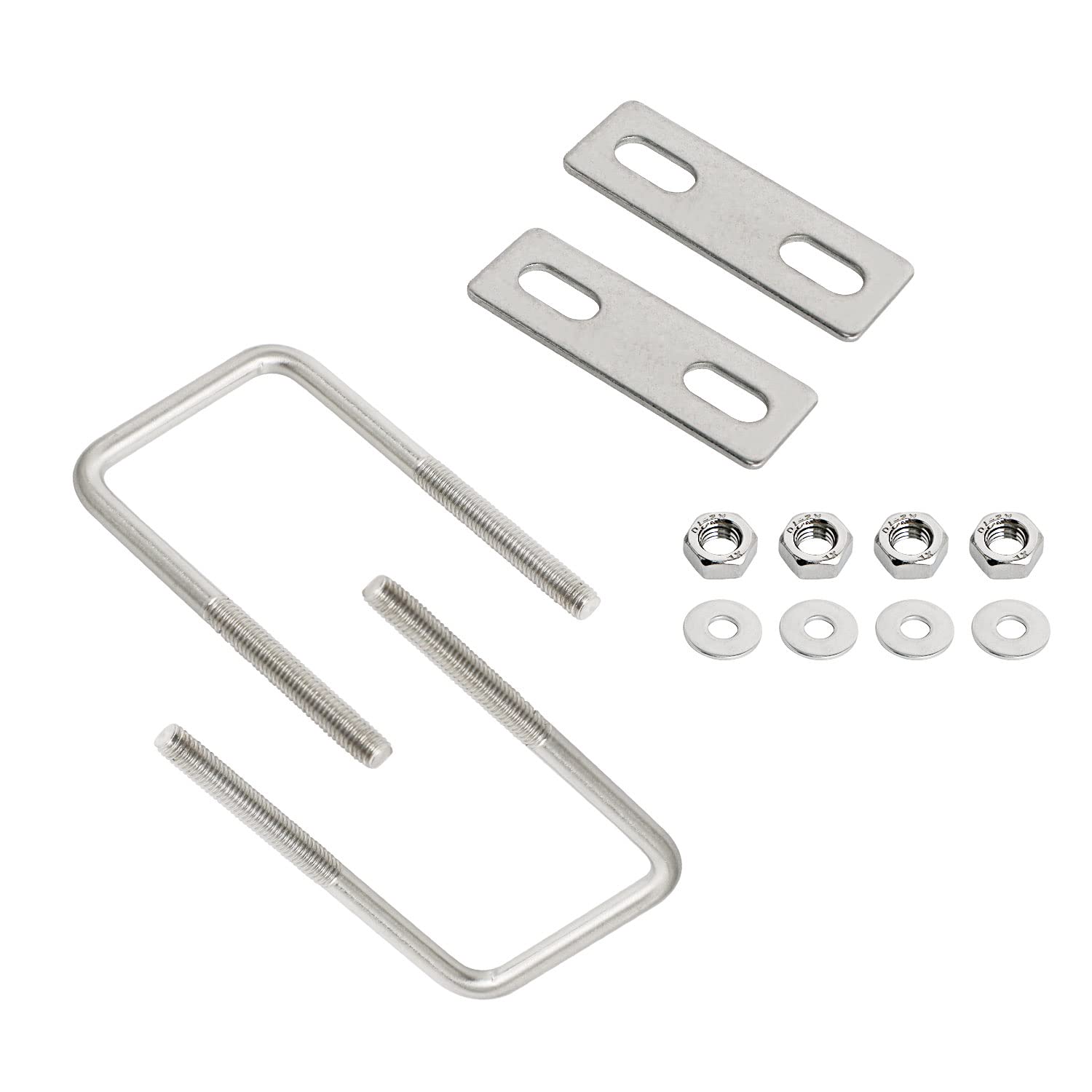 Aoje-Link Square U Bolt 1.57"(40mm) Inner Width M6 Thread 304 Stainless Steel Silver with Plates Nuts Flat Washers, 2Pcs