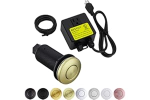 BESTILL Garbage Disposal Air Switch Kit - UL Listed, Anti-Fingerprint Brushed Gold 3.6" Long Sink Top On/Off Push Button for Waste Disposer, Brass Made Cover, Compatible with all Garbage Disposals