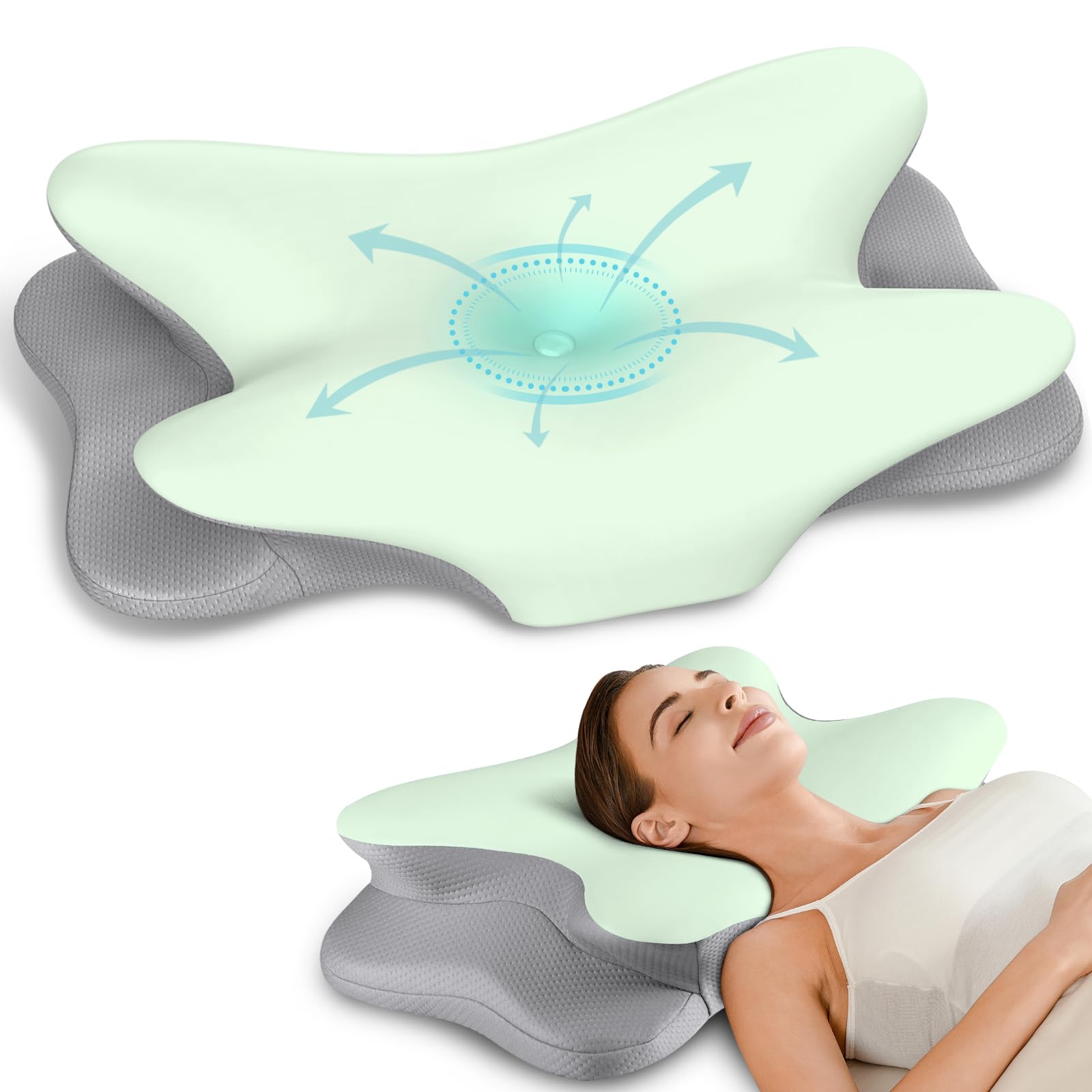 Cervical Neck Pillow for Pain Relief - Ergonomic Side Sleeper Pillow for Neck Support, Cooling Memory Foam Pillows for Sleeping, Contour Pillow Orthopedic Bed Pillow for Back Stomach Sleepers