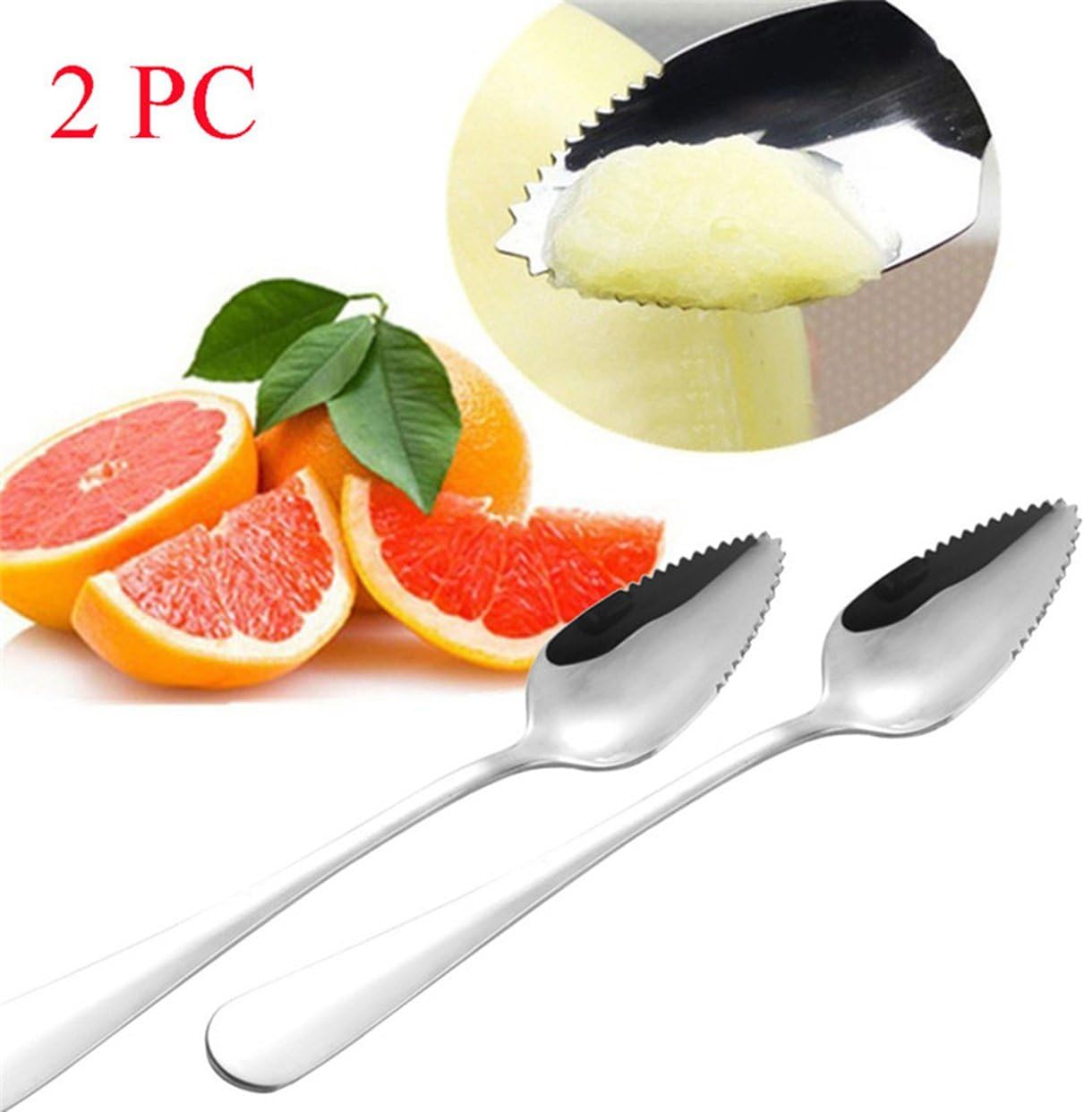 1 Set (2 Pcs/Set) Stainless Steel Grapefruit Serrated Edge Spoons Professional Coffee Latte Tea Ice Cream Sundae Dessert Soup Teaspoon Tableware Superior Popular Pocket Forks Kitchen Decor Tools Kit