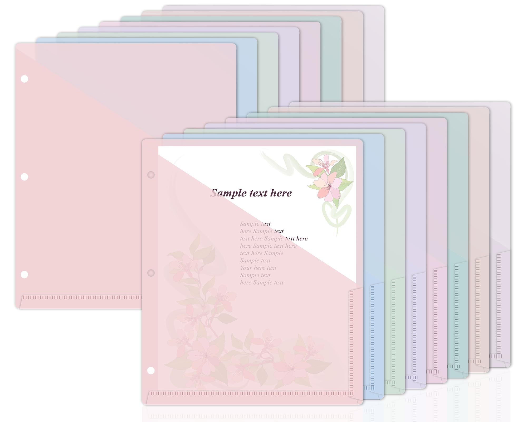 Photo 1 of 48 Pack Binder Pockets for 3 Ring Clear Pocket Divider Folders for 3 Hole Binders Sleeves Plastic Slash File Jacket for Office School Classroom Business Home Organizer, 9.25" x 11.22" (Pastel)