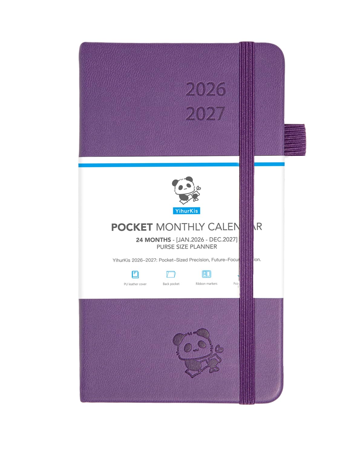 Photo 1 of Pocket Monthly Planner 2026-2027 by YihurKis - 2 Year Pocket Monthly Calendar (Jan.2026 - Dec.2027), 4 Page Per Month with Expense Pages 3.5" x 6", Leather Hard Cover, 100GSM Thick Paper - Purple