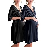 Ekouaer 3 in 1 Labor/Delivery/Hospital Gown 2 Pack Maternity Dress Nursing Nightgown Sleepwear