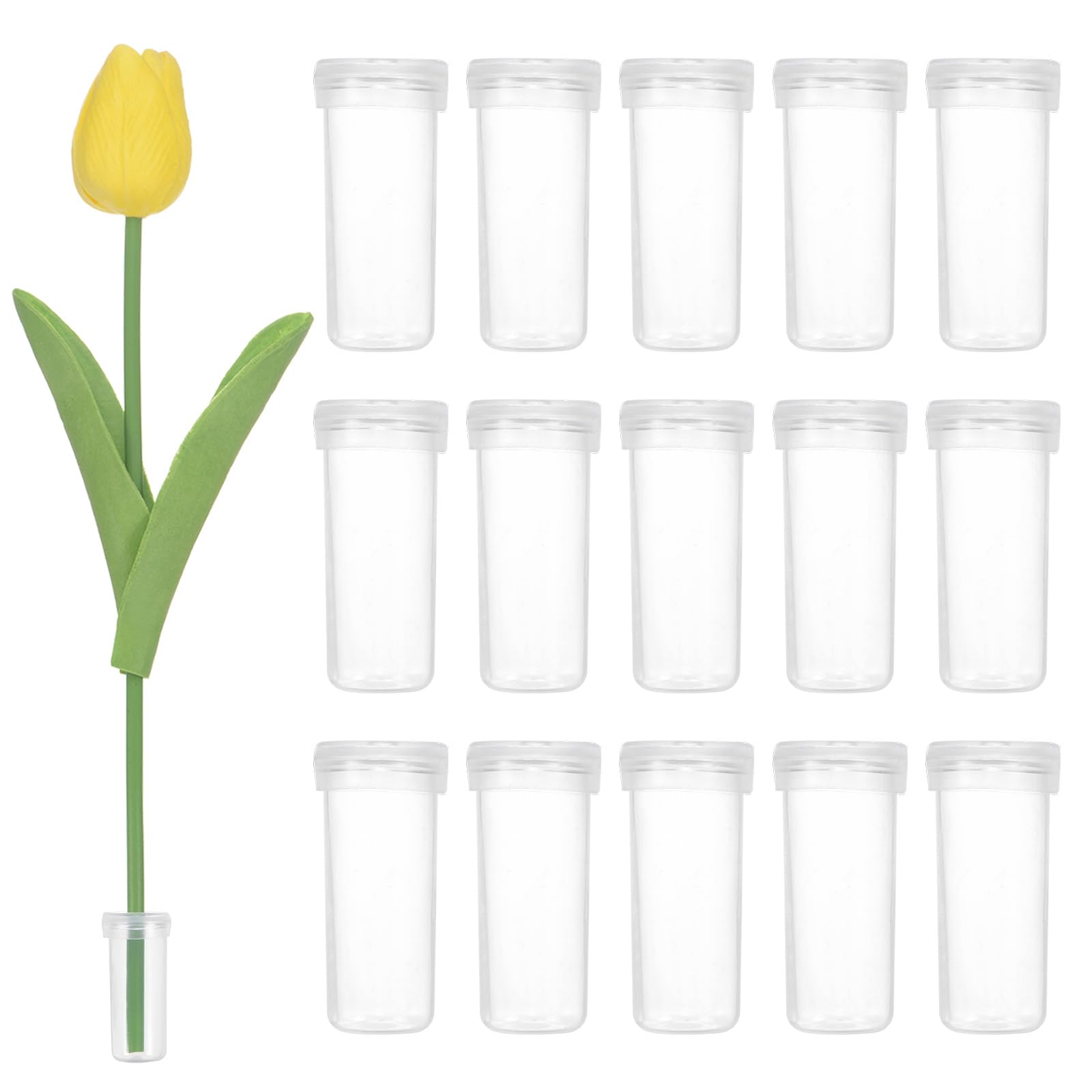 M METERXITY 50-Pack Floral Water Tubes, 1.6 Inch 7ml Plastic Flower Tubes with Caps for Flower Arrangements, Fresh Flower Water Tubes [Transparent]