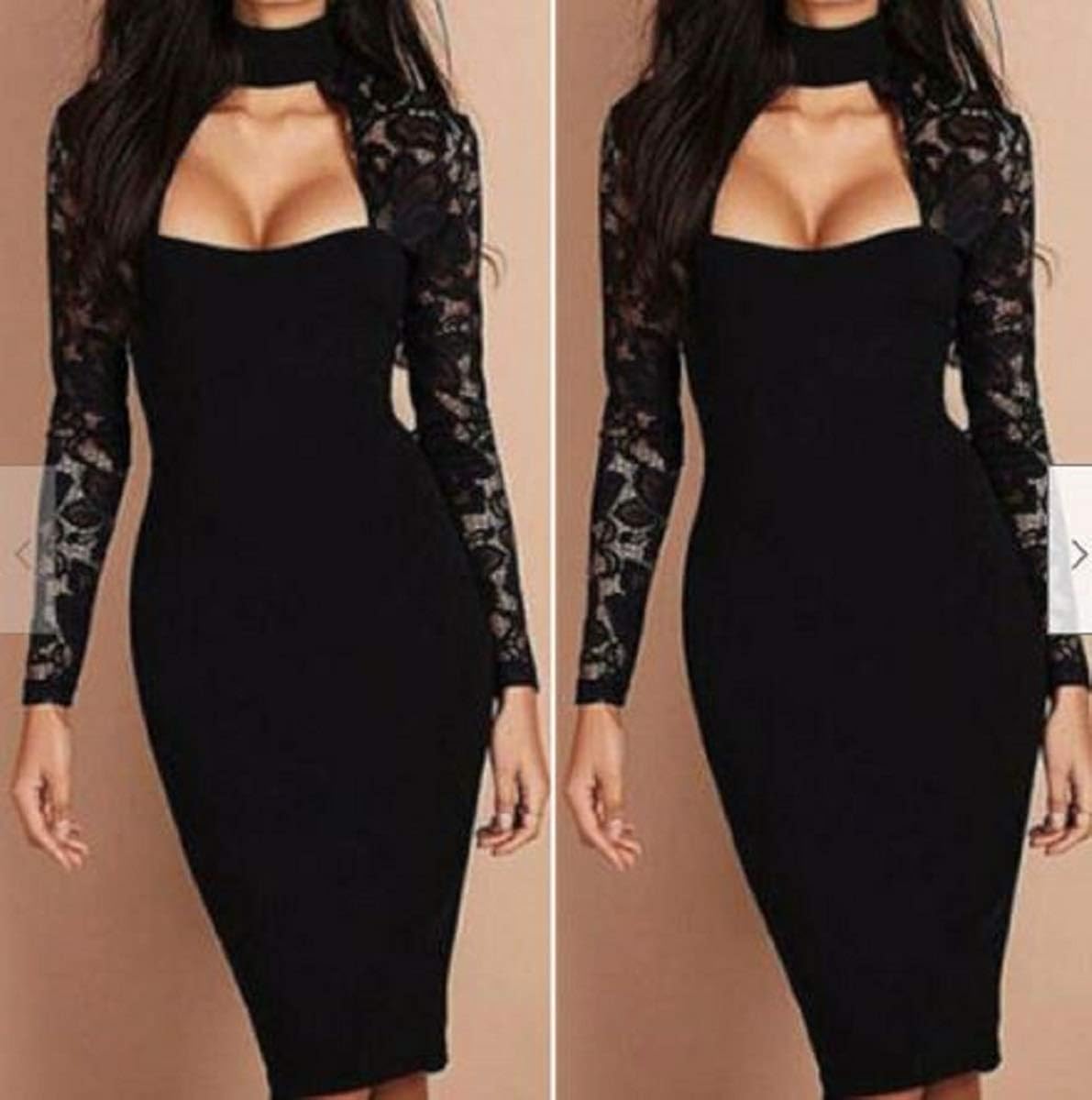 black lace long sleeve bodycon dress