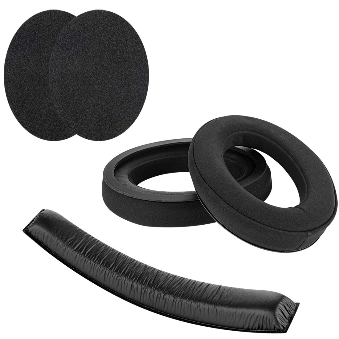 Geekria Lamy Velour EarPads + Leatherette Headband Pad Set Compatible with Sennheiser HD380 PRO, HD380, PC350, Game Zero Headphones, Repair Parts (Black)