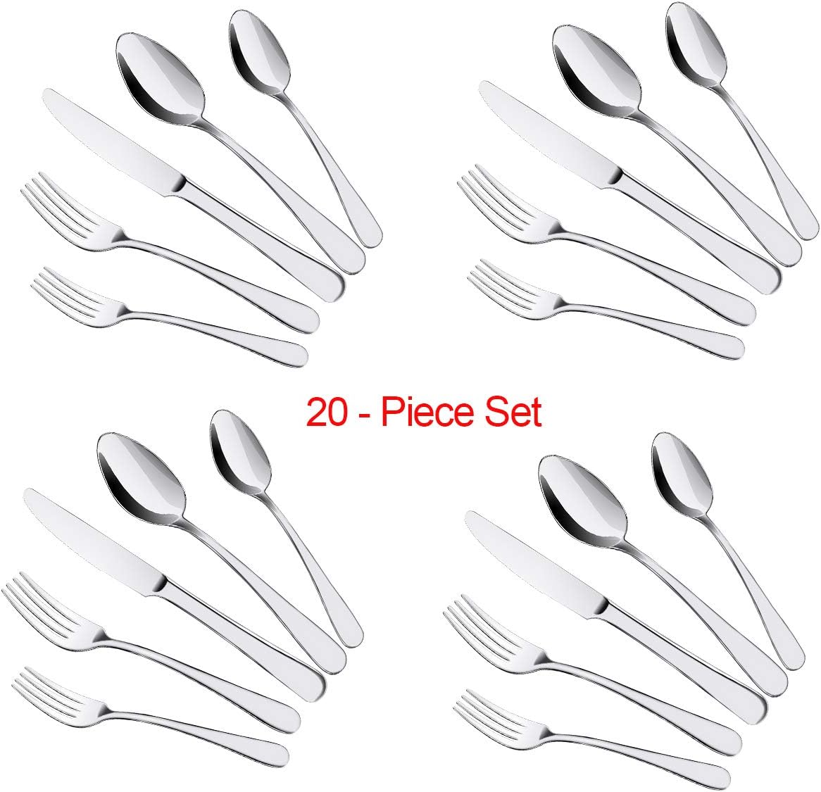  | Silverware Set, 20 Pieces Flatware Cutlery Set ENLOY Stainless Steel Utensils Service for 4, Heavy Duty Gift and Dishwasher Safe, Mirror Polished Dinner Knife, Fork, Spoon for Restaurant: Flatware Sets