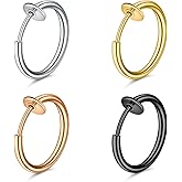 QWALIT Fake Nose Ring, Lip Piercing, Hoop, Snake Bites, Faux Lip Rings, Nose Piercing Clip on Spring