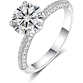 IMOLOVE Moissanite Engagement Rings for Women, 2 Carat D Color VVS1 Solitaire Engagement Promise Rings for Her Round Cut Moissanite Wedding Rings for Women with 18K White Gold Plated Size 5-11