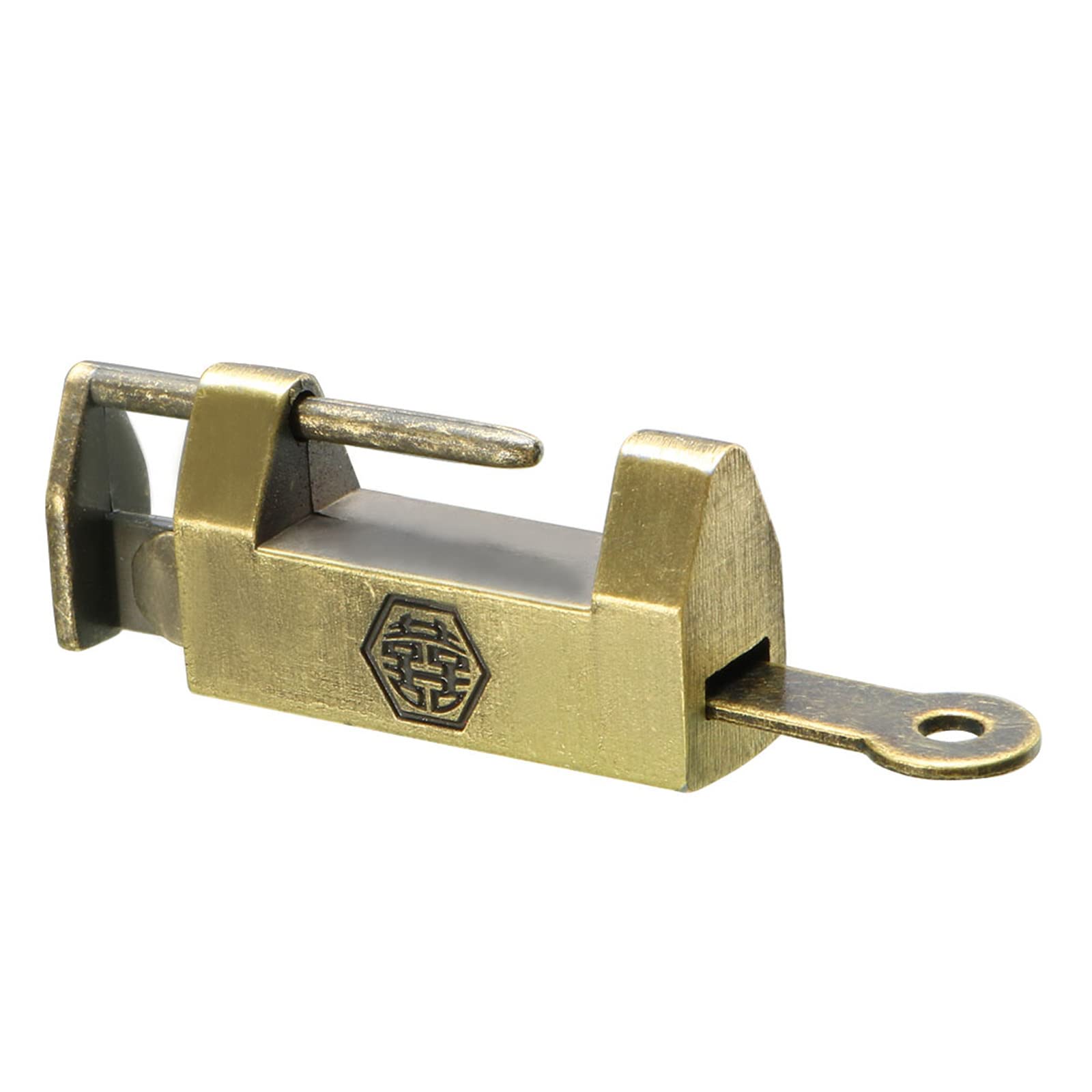 M METERXITY Retro Padlock - Boxes Padlock, Chinese Old Style & Zinc Alloy Brass Plated, Apply to DIY/Tackle Boxes/Drawer (30mm Body Wide, Brass Tone)