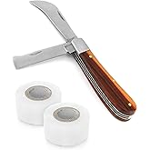 QWORK Grafting Gardening Knife, Flexible Grafting Kit, Double-Blade Garden Knife for Budding Pruning, with 2 Plants Repair Ta