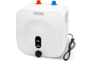Fisoceny 2.5 Gallon Mini Tank Water Heater Under Sink Hot Water 1500W 120V Water Heaters for RV Kitchen RV 1/2”NPT Stainless Steel Hose 3-way Fitting White