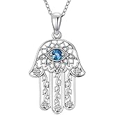 Reaii Natural Topaz Evil Eye Hamsa Hand Necklace 925 Sterling Silver Necklace Pendant Jewelry Gifts for Women