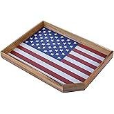 MyGift Solid Acacia Wood Decorative Tray with American USA Star Spangled Banner Flag Design Serving Ottoman Coffee Table Tray