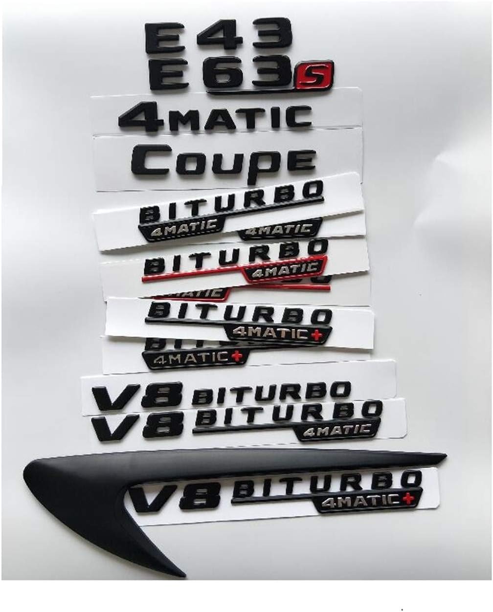 E43 E53 E63 E63s V8 BITURBO 4 MATIC Black Letters + AMG W207 W211 W212 W213 Boot Spoiler Badge