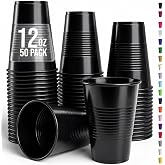 Party Solids 12 Oz Black Plastic Cups for Party Supplies 50 Pack Black Cups | Black Disposable 12 Oz Cups, Drinking Cups for Parties, Events, Weddings &amp; Everyday