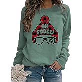 MYCHTE Christmas Oh Fudge Sweatshirt Women Classic Xmas Movie Fans Tshirt Gift Casual Long Sleeve Pullover Tops Holiday Shirt