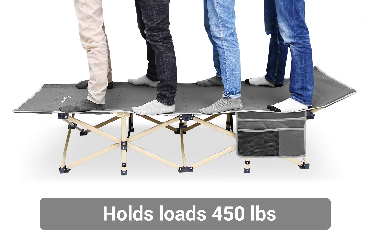 Sportneer Camping Cot, Max Load 450 LBS, 2 Side Large Pockets Portable