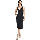 Maggy London Womens Women's Sleeveless V-Neck Midi Sheath Dress with Sequin Trim - Cocktail Party Dresses