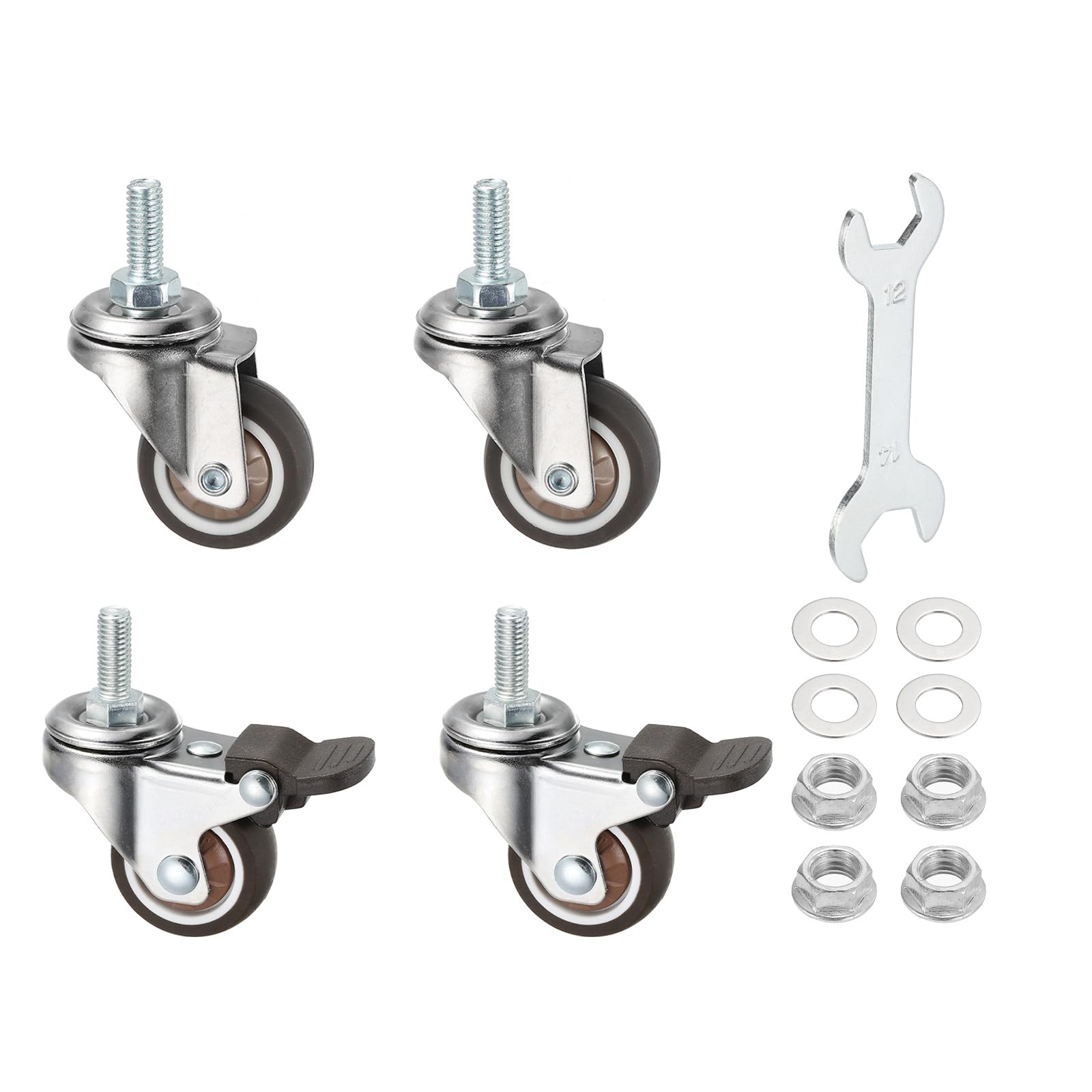 PATIKIL 1.5 Inch Threaded Stem Casters with Brake, 4Pcs M8x20mm Low Profile Swivel Caster Wheels Load Capacity 198 Lbs for Furniture Trolley Cart, Brown