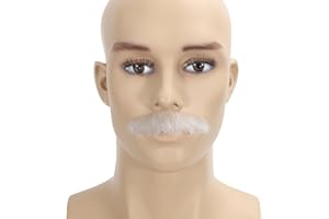 Adytom Mens Fake Mustache 100% Synthetic Fiber Hair Hand Knoted Costume Party Funny Cosplay Tin Pencil Realistic Beard (White)
