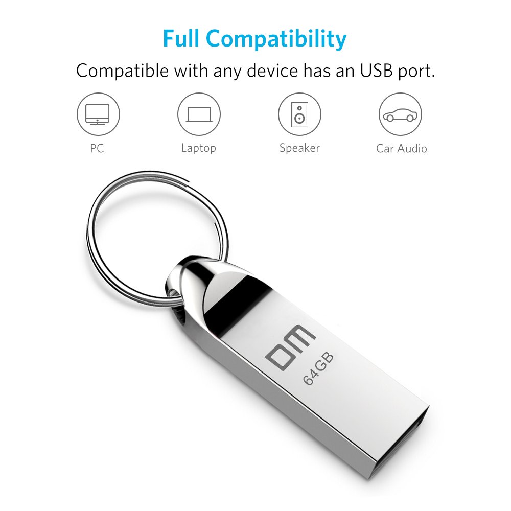 Clé USB 64 Go 64GB Pen Drive USB Clef Flash Drive Aluminium Annneau Porte-Clés Waterproof Stick Etanche pour PC Laptop Ordinateur Tablette et Les Autres USB Appareils Argent