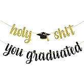 Holy Shit You Graduated Banner/Congrats Grad/You Did It Party Decor/Graduation Activities/Funny Graduation Party Decorations - Gold Black Glitter