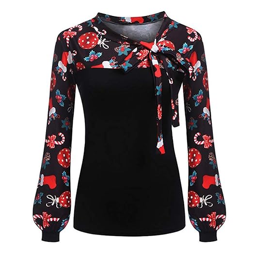 Marlene (R) Damen Weihnachten Tops-Damen Laterne Ärmel-Fliege Bogen-gefüllte Bluse (-35%) S~2XL