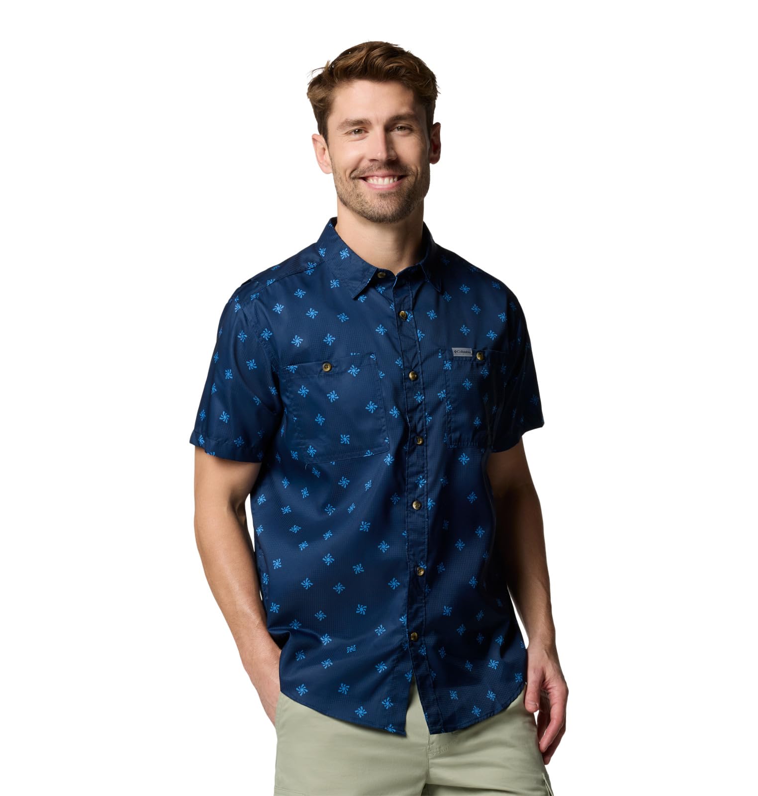 Columbia Men’s Utilizer Printed Woven Short Sleeve, Coll Navy Sundot Tonal, X-Large