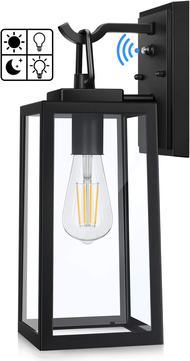 high end outdoor wall lights on Wall Lights Doorway Dusk To Dawn Sensor Outdoor Wall Sconce Outdoor Wall Light Outdoor Lights Fixture With E26 Base Anti Rust Waterproof Matte Black Exterior Wall Mount With Clear Glass For Garage Lighting