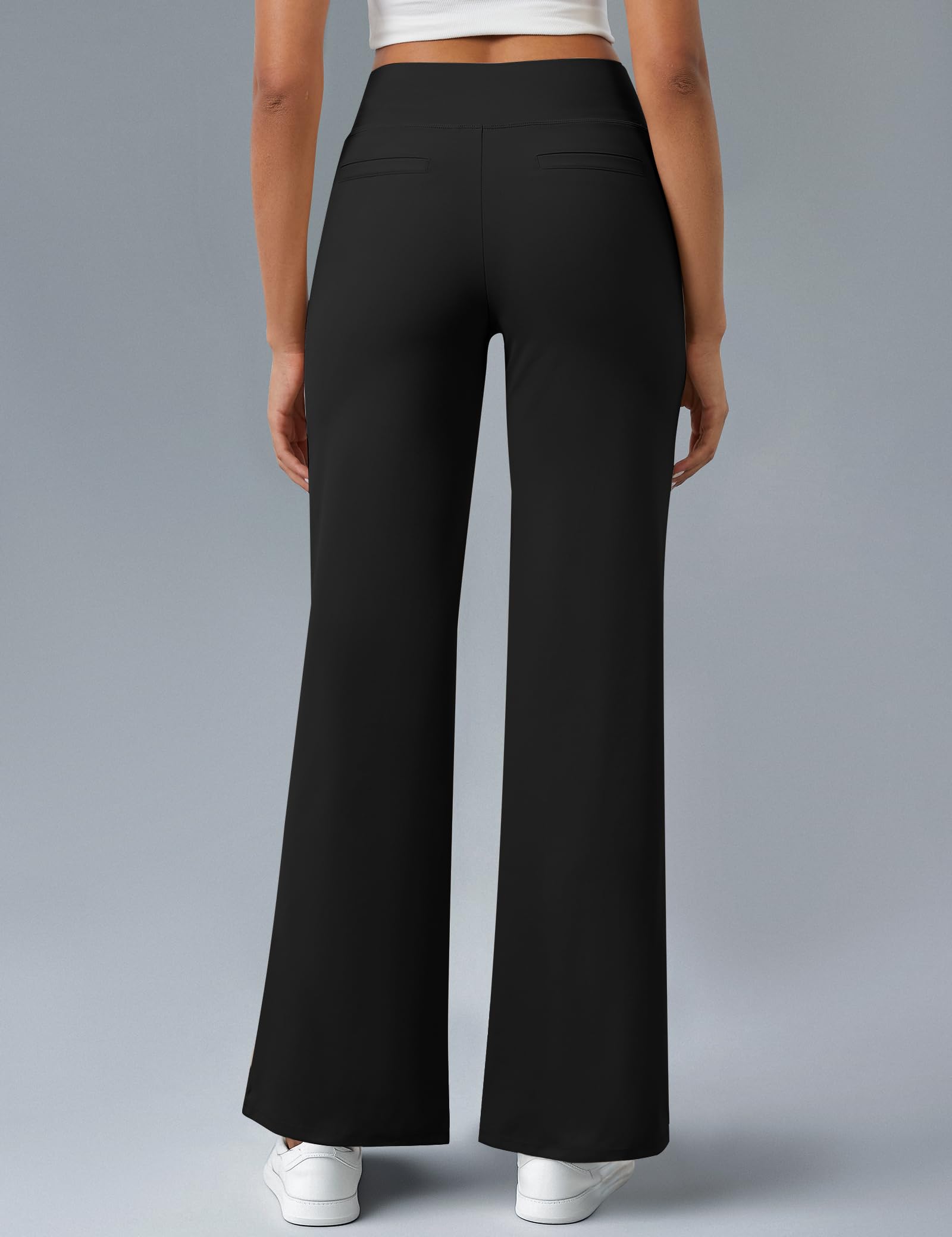 AVAMO Wide Leg Pants for Women Stretchy Work Pants Tummy Control Pants with Pockets Pull On Slacks Black