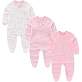 Ecojoy Baby Girls Boys Footed One-Piece Romper Cotton Long Sleeve Jumpsuit Zip Front Footie Romper 0-12 Month